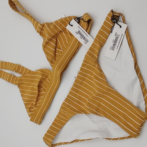 Sold! Vitamin A Neutra Triangle Top and Luciana Bottom Bikini Set Dorada Stripe - Picture 15 of 16